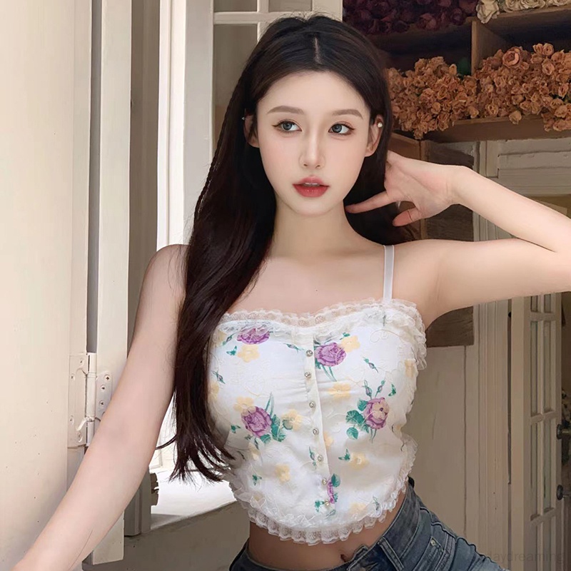 Áo Croptop Sát Nách Phong Cách Retro Hàn Quốc Cho Nữ
