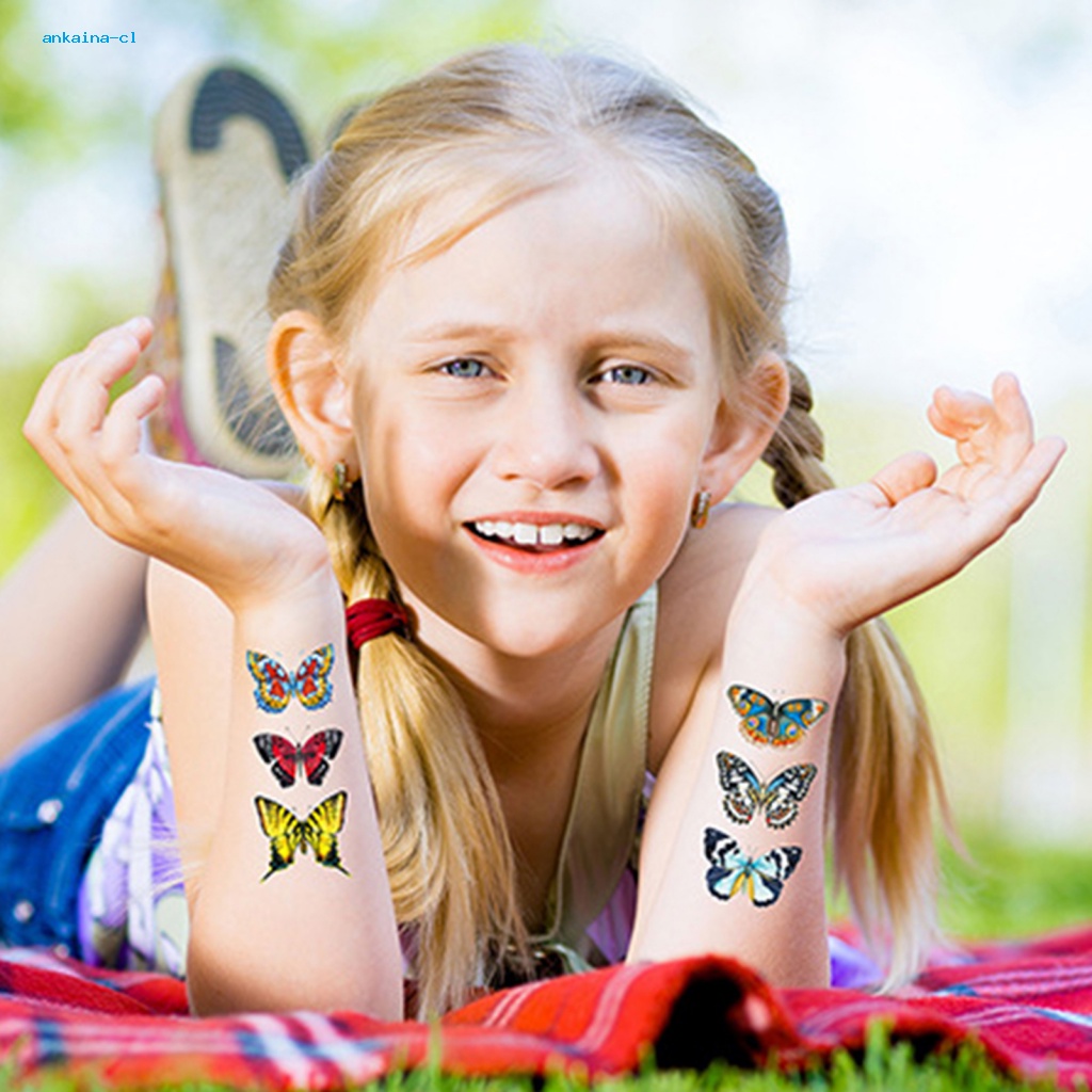 Set 10 Miếng Dán Hình Xăm Tạm Thời Họa Tiết Bướm Nhiều Màu Dễ Thương Vui Nhộn