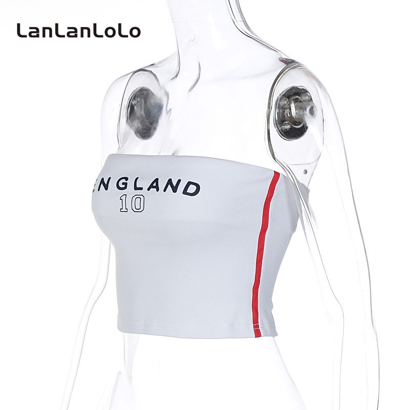 Áo ống LanLanLoLo 100% cotton dáng ôm in chữ thời trang 2023 cho nữ