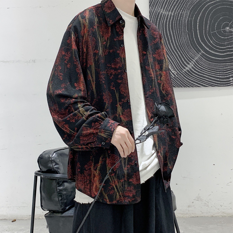 Áo Sơ Mi Nam In Họa Tiết Phong Cách Đường Phố Hong Kong Cổ Điển