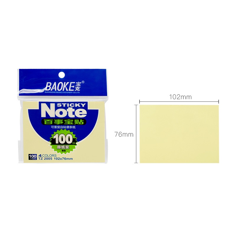 COMBO 4 xấp giấy ghi chú, Sticky Note 4 Màu Pastel - 100 Tờ Đủ Size BAOKE TZ2003 - TZ2004 - TZ2005