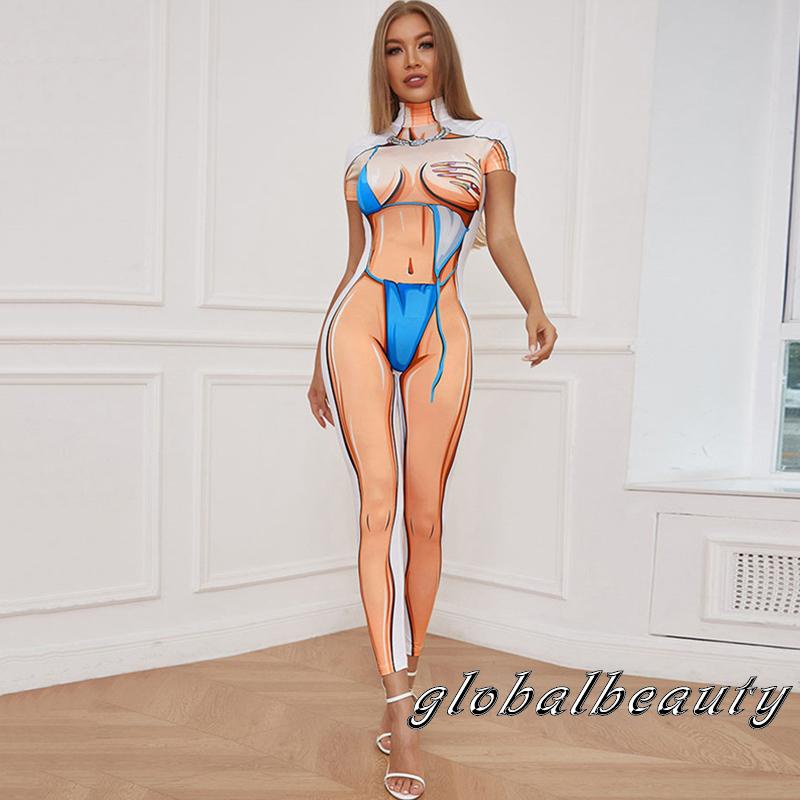 Bộ Bikini Ngắn Tay Cổ Lọ Form Ôm In Họa Tiết Thời Trang Dự Tiệc Cho Nữ