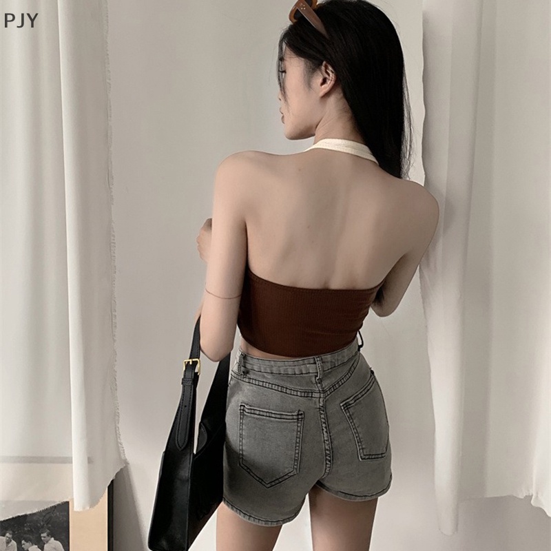 Áo Croptop Không Tay Dáng Ôm Phong Cách Retro Thời Trang Mùa Hè Dành Cho Nữ PJ