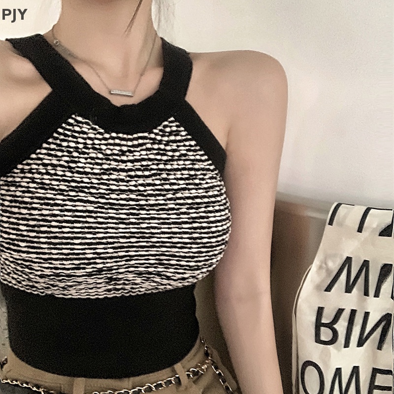 Áo Croptop Sát Nách Kẻ Sọc Kiểu Vintage Thời Trang Mùa Hè Năng Động