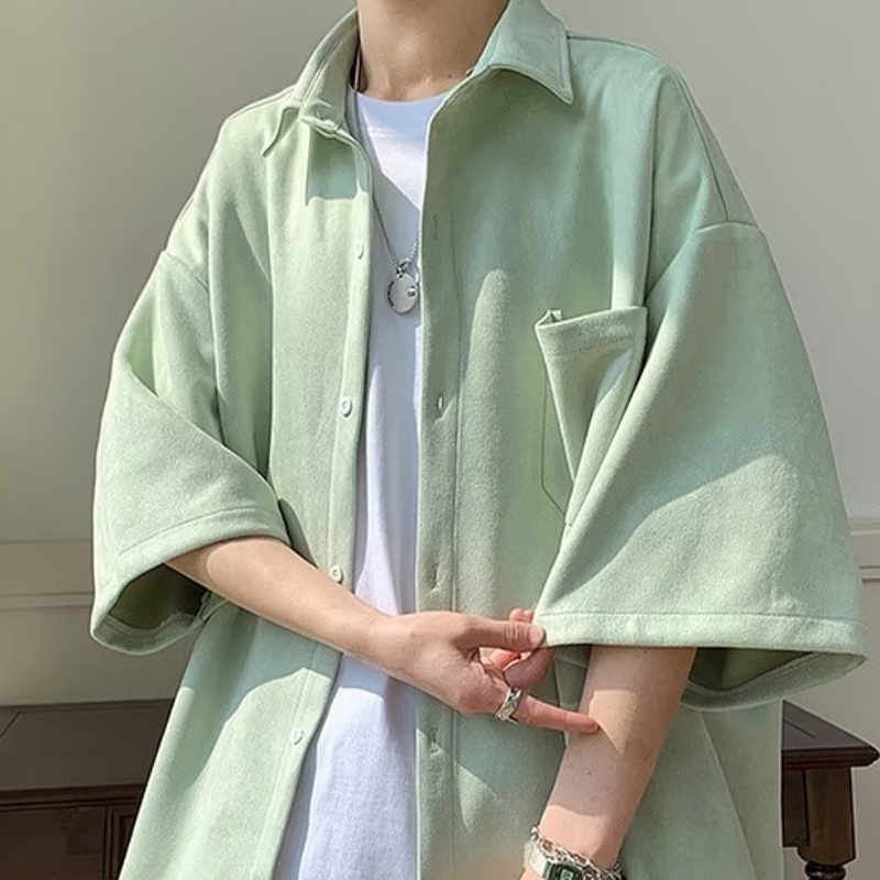 Áo Sơ Mi Tay Ngắn Màu Sắc Trơn Phong Cách Nhật Bản Thời Trang Mùa Hè Cho Nam Và Nữ