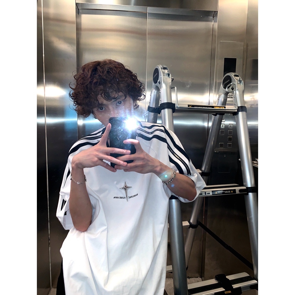 Áo Thun Tay Ngắn Dáng Rộng Phối Khóa Kéo Kim Loại Phong Cách Đường Phố Mỹ 2023 Cho Cặp Đôi