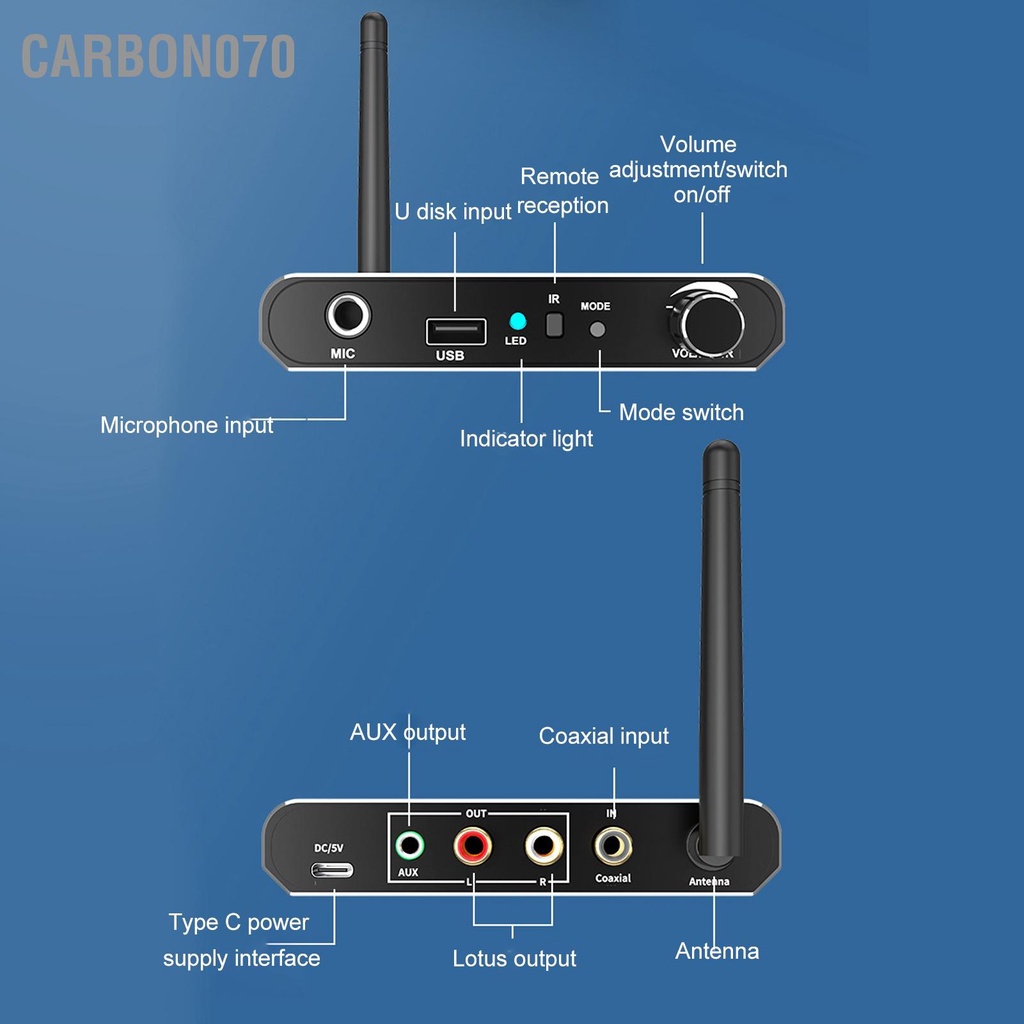 Carbon070 Bộ thu âm thanh mini Bluetooth 5.2 Hỗ trợ HiFi điều khiển từ xa U Disk chuyển đổi lossless để giải trí