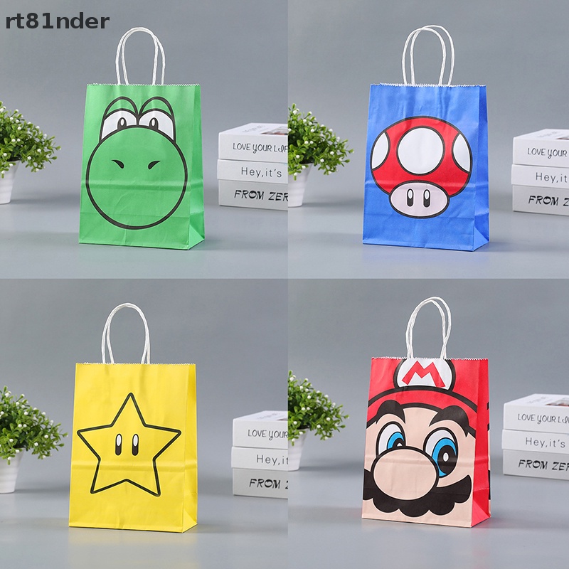 Set 4 Túi Giấy Kraft In Hình Game Super Marios Trang Trí Tiệc Cưới / Sinh Nhật / Năm Mới
