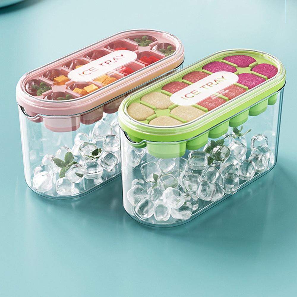 Khay Làm Đá Bằng Silicon Đế Mềm Có Nắp Đậy Tiện Lợi