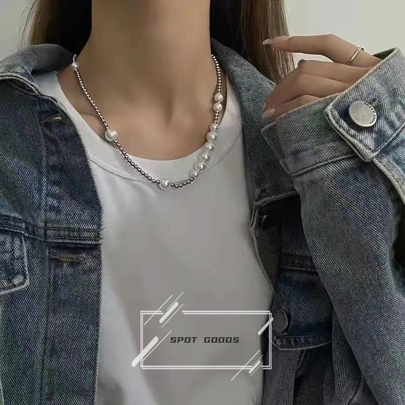 Vòng cổ Ngọc Trai Đơn Giản Không Phai Màu ins hip hop Thời Trang