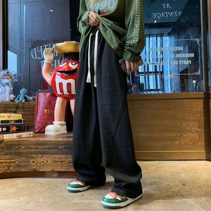 Quần Cotton Dày Ống Rộng Phong Cách Đường Phố Hong Kong Thời Trang Xuân Thu Cho Nam