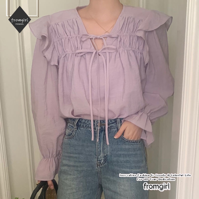 Áo Sơ Mi chiffon Cổ Chữ V Phong Cách Thời Trang Hàn Quốc