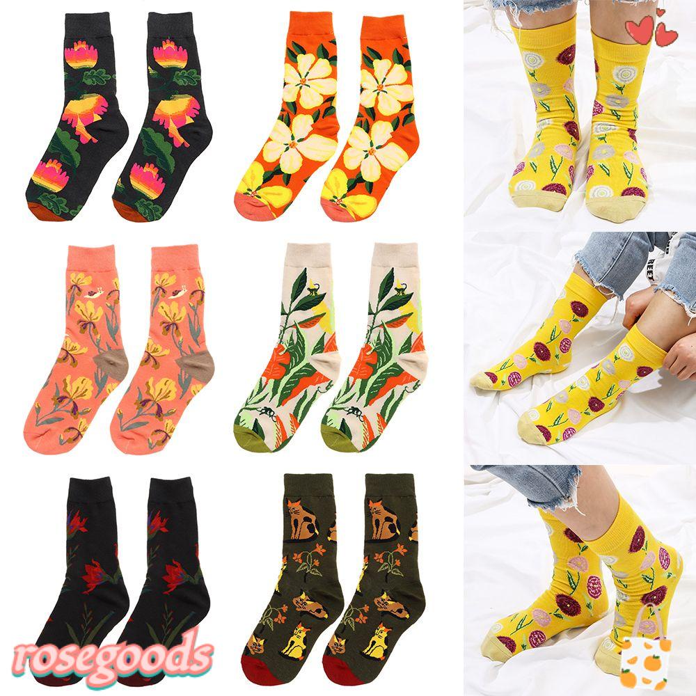 Vớ Cotton Họa Tiết Hoa Hồng Một Kích Cỡ