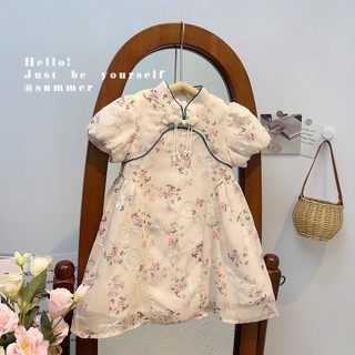  Hàng Có Sẵn Đầm Sườn Xám Thêu Hoa Phong Cách Retro Mùa Hè Hàn Quốc Cho Bé Gái