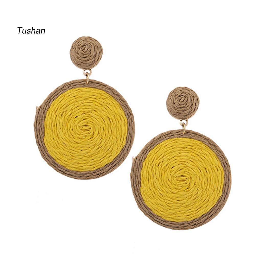 1 Đôi Bông Tai Mây Đan Hình Tròn Màu Sắc Tươi Sáng Cho Nữ