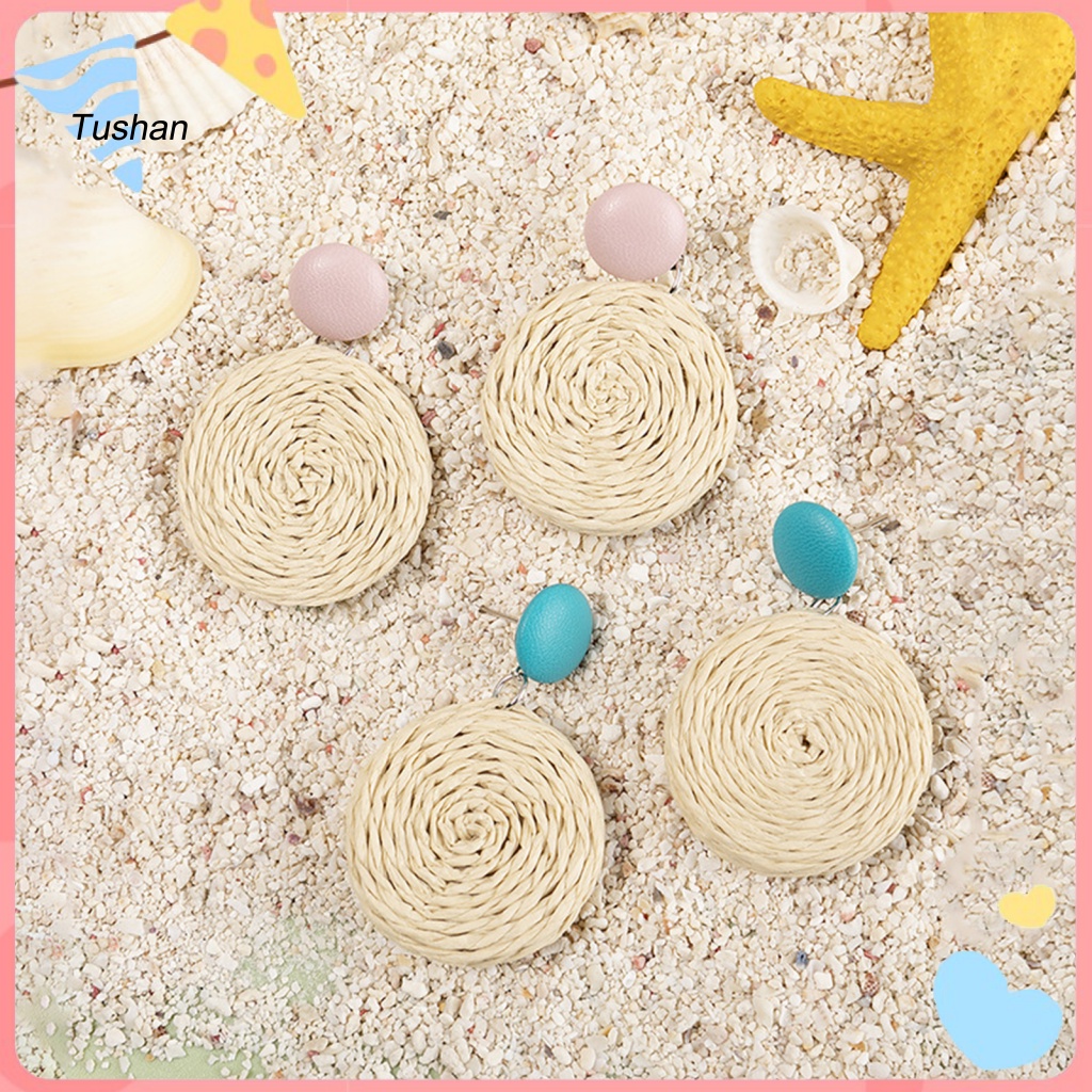 1 Cặp Bông Tai Mây Đan Chống Mài Mòn Thiết Kế Thanh Lịch Thời Trang Cho Nữ