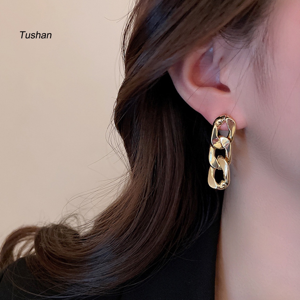 1 Đôi Bông Tai Dây Xích Dài Mạ Điện Thời Trang