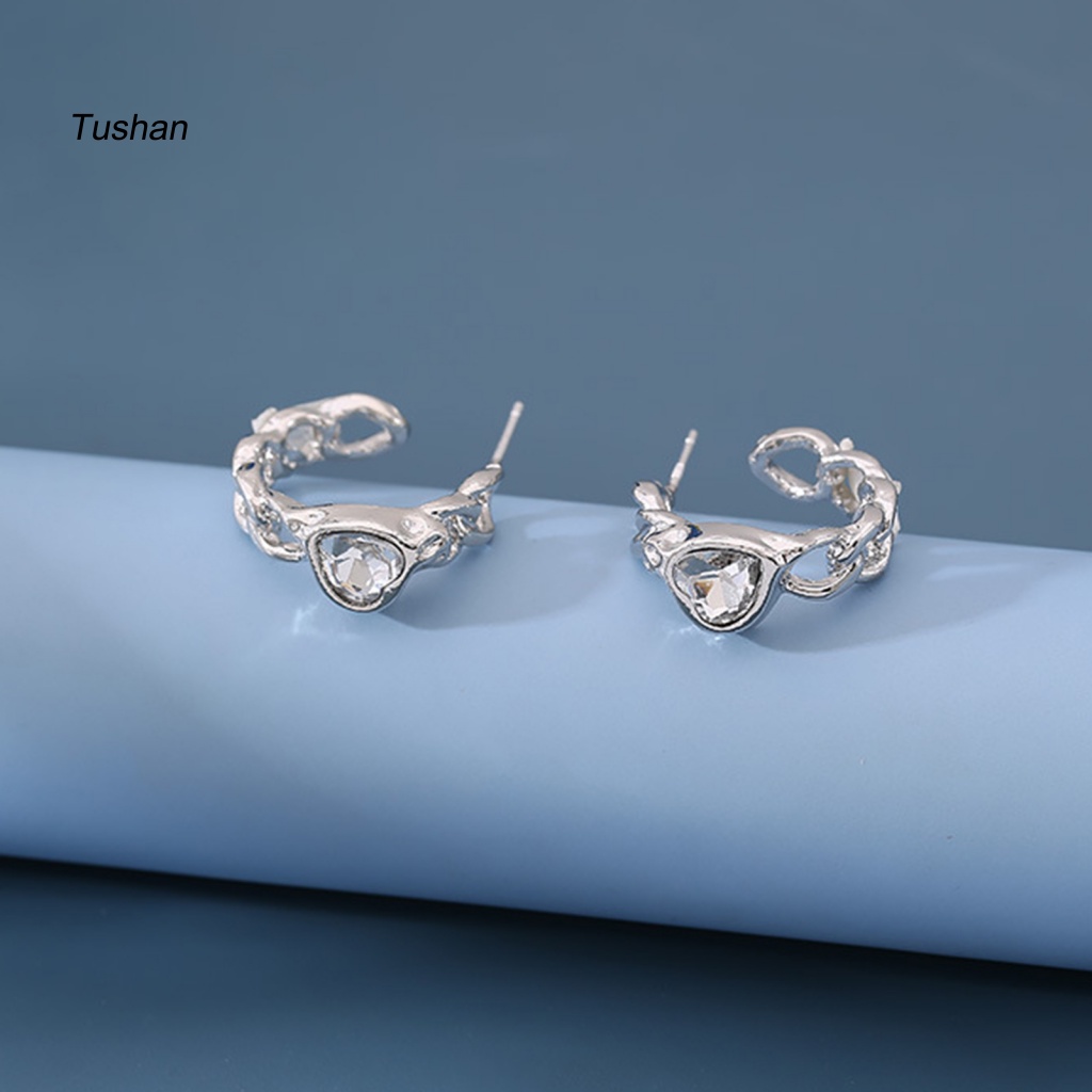 1 Đôi Bông Tai Xỏ Lỗ Hình Trái Tim Đính Đá Thời Trang