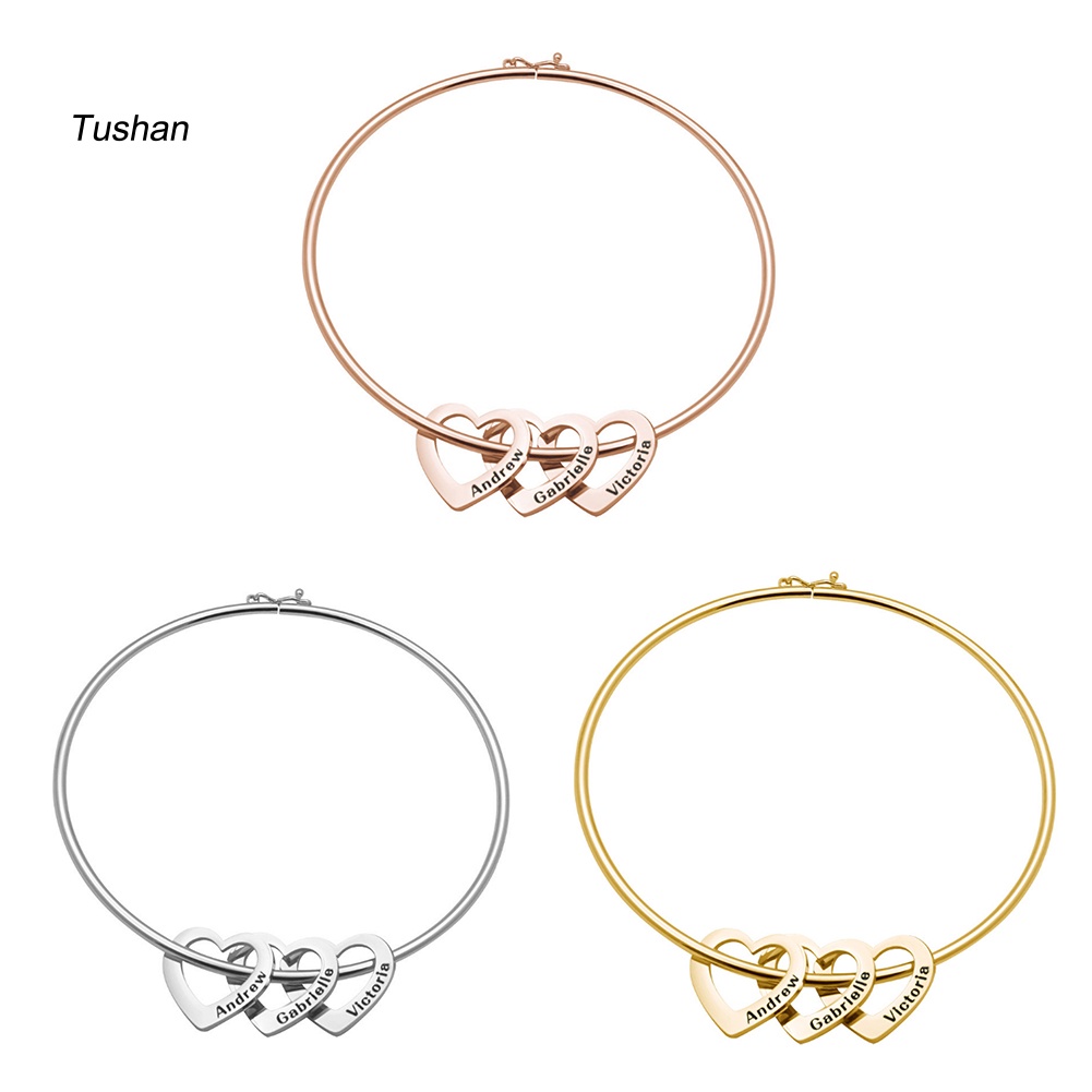 Vòng Đeo Tay Khắc Tên Trái Tim Bằng Thép Không Gỉ Dành Cho Nữ