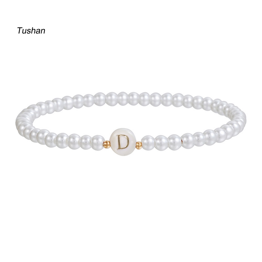 [Ts] Vòng Đeo Tay Chuỗi Hạt Ngọc Trai Cong Bảng Chữ Cái Alphabet Trang Trí Màu Trơn Có Thể Điều Chỉnh Trang Sức Nữ