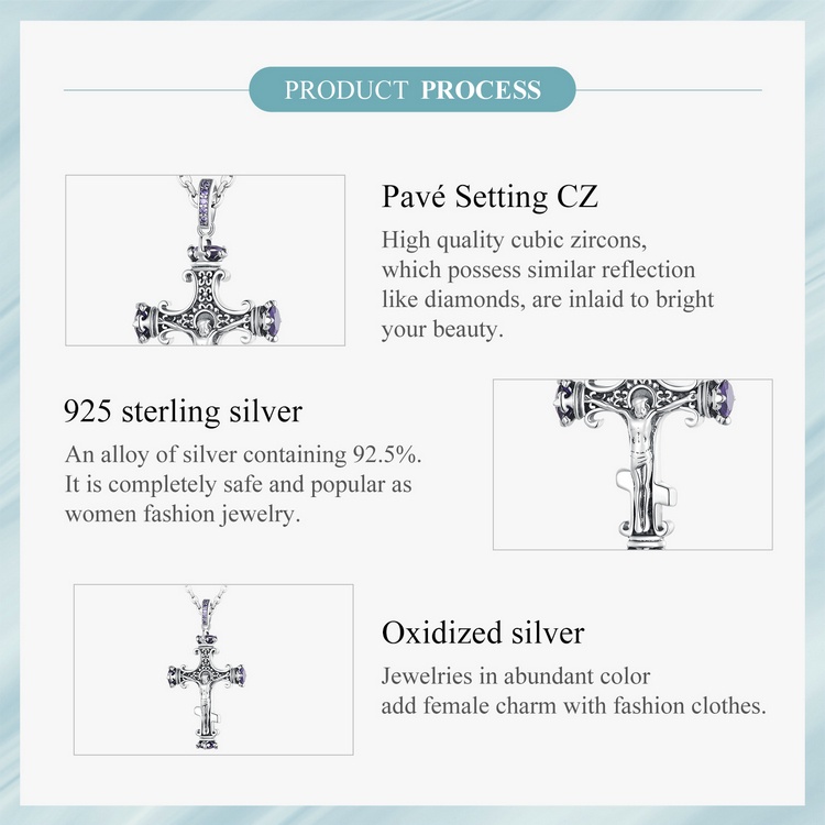 BAMOER Vòng cổ bạc 925 Mặt Thánh Giá Thời Trang