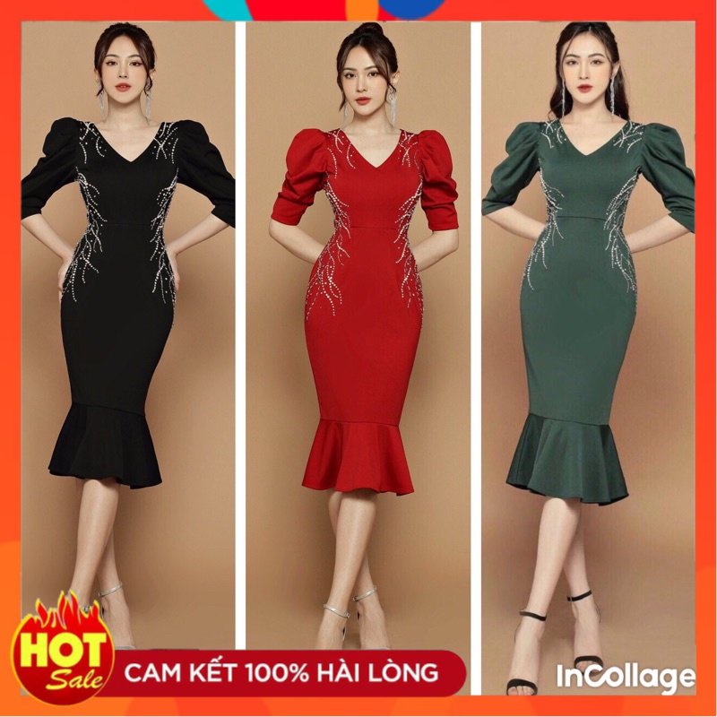 Đầm body đuôi Cá tay lỡ thiết kế cao cấp tặng hoa tai thời trang xinh xắn - Yêu Shop 85