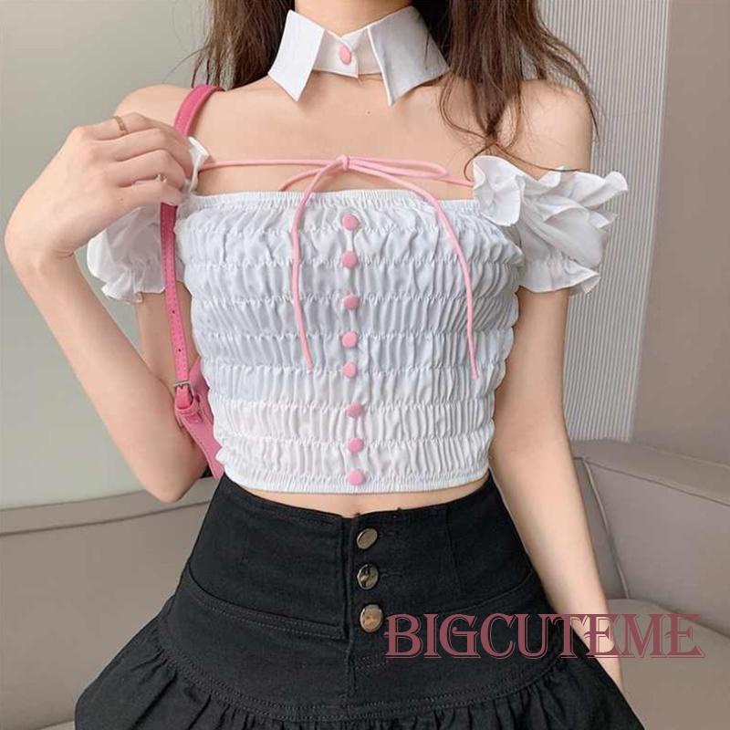 Áo Croptop Trễ Vai Tay Ngắn Thời Trang Mùa Hè Xinh Xắn Cho Nữ