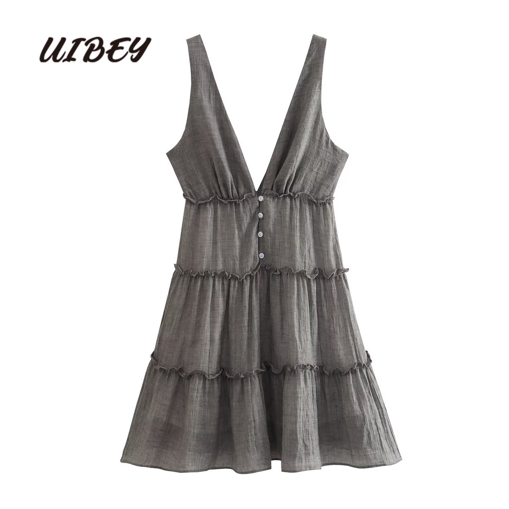 Uibey Đầm Cổ Chữ V Auricula Edge UIBEY 4313