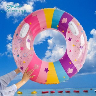 Phao bơi tròn bằng pvc bơm hơi hình ngôi sao năm cánh màu cầu vồng có tay cầm cho người lớn và trẻ em