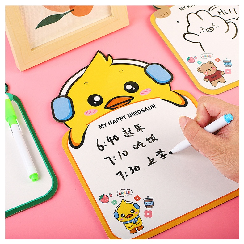 Bảng ghi nhớ kèm bút dạ dễ bôi xoá kiêm thời khóa biểu hình động vật ngộ nghĩnh dễ thương cho bé
