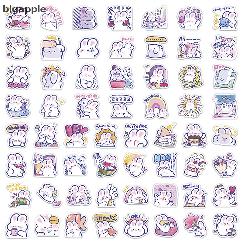 Bộ 60 Sticker Hình Thỏ Dễ Thương Dùng Trang Trí Sổ Tay Nhật Ký