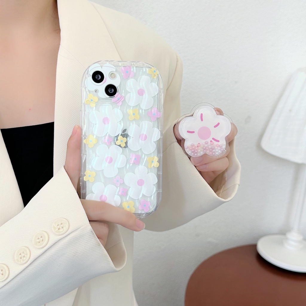 Ốp Điện Thoại TPU Dẻo Trong Suốt Họa Tiết Hoa Nhỏ Xinh Kèm Giá Đỡ Chống Sốc Cho iPhone 13 12 11 Pro Max 14 Plus