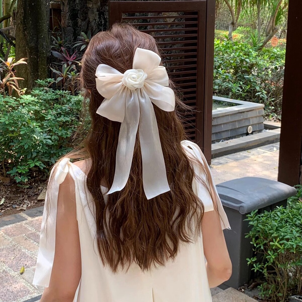 Kẹp Tóc Hình Nơ Đính Ngọc Trai Giả Thời Trang Hàn Quốc Cho Nữ
