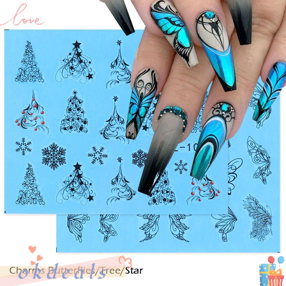 Bộ 16 Miếng Dán Móng Tay Họa Tiết Hươu Và Cây Thông Giáng Sinh Độc Đáo