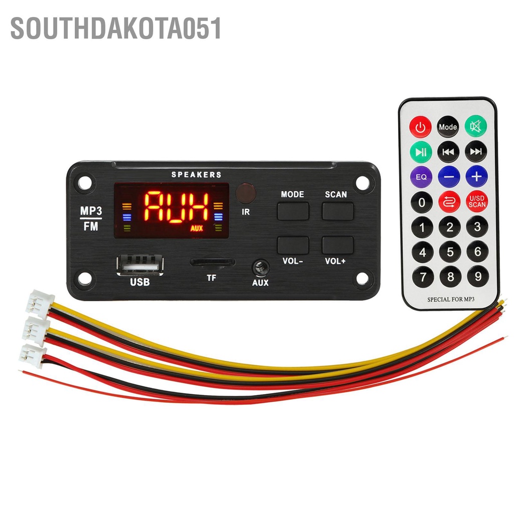 Southdakota051 Mô-đun giải mã MP3 DC 6V‑12V Bluetooth 5.0 Màn hình kỹ thuật số thu âm thanh không dây kép với điều khiển từ xa