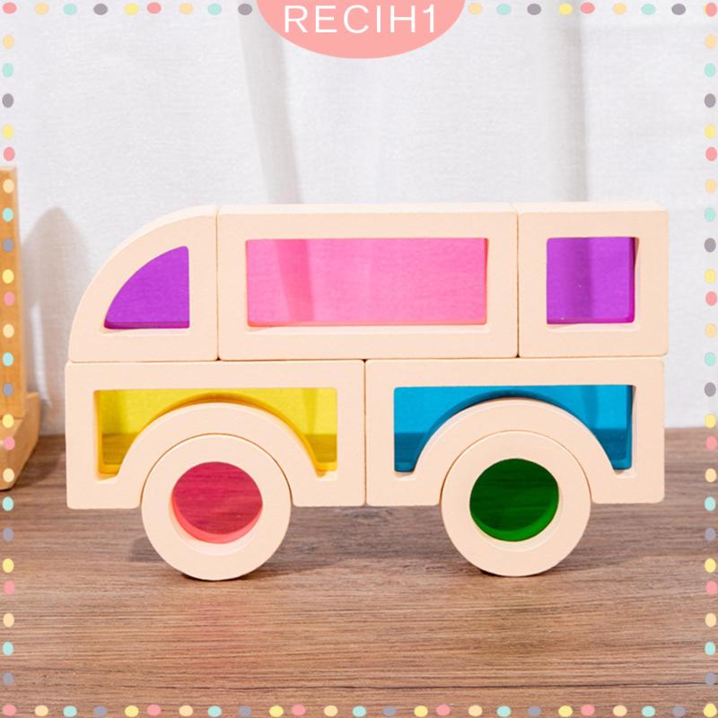 Bộ 25 Khối Gỗ Xây Dựng Hình Học Màu Cầu Vồng Dành Cho Trẻ Em 3-5 Tuổi