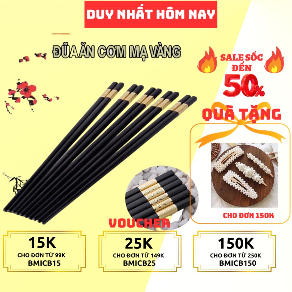ComBo 30 Đôi Đũa Sừng Chất Liệu Hợp Kim Mạ Vàng Cao Cấp Đầu Đũa Có Chống Trơn Trượt - Fujika