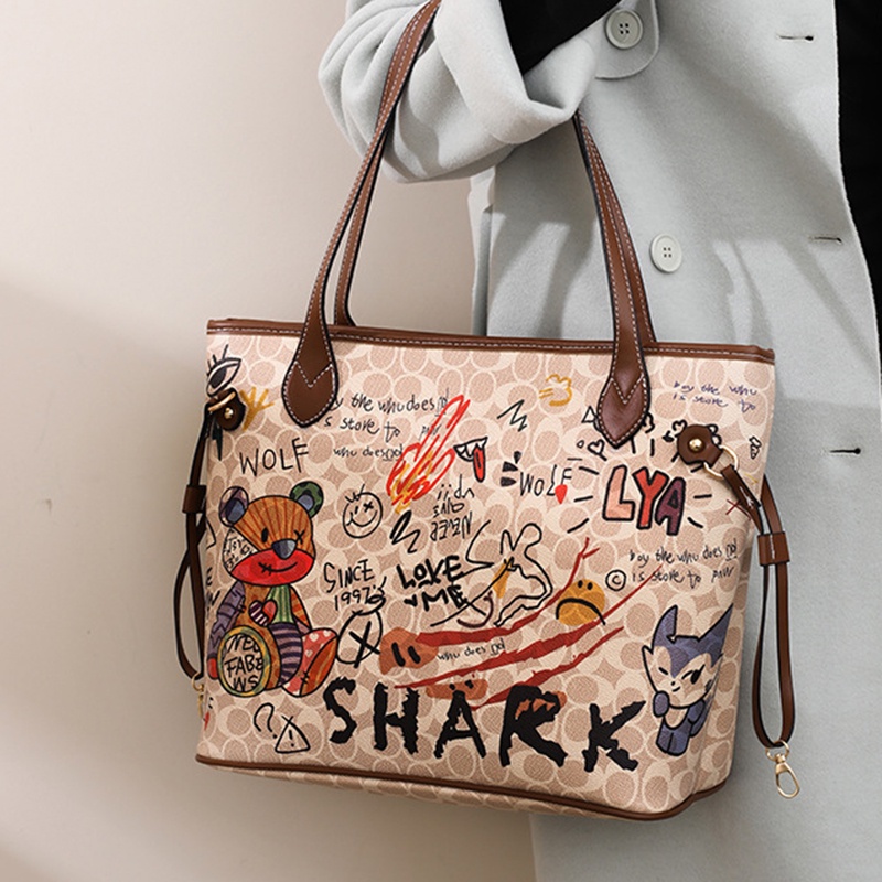 Túi tote Cỡ Lớn In Họa Tiết graffiti Dễ Phối Đồ Thời Trang Cho Nữ