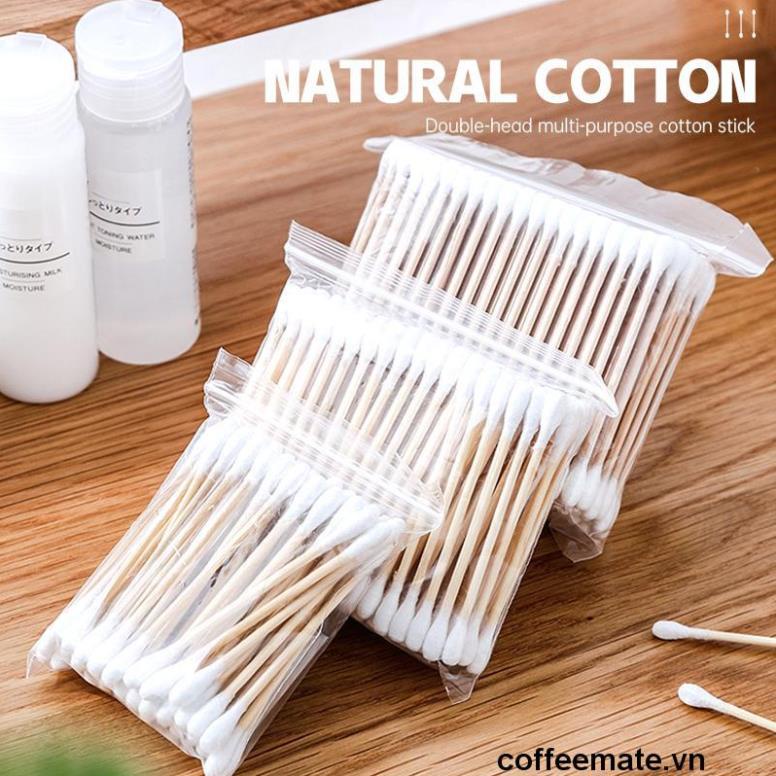 Túi 100 Tăm bông y tế vệ sinh tai bằng gỗ tre sử dụng tiện lợi