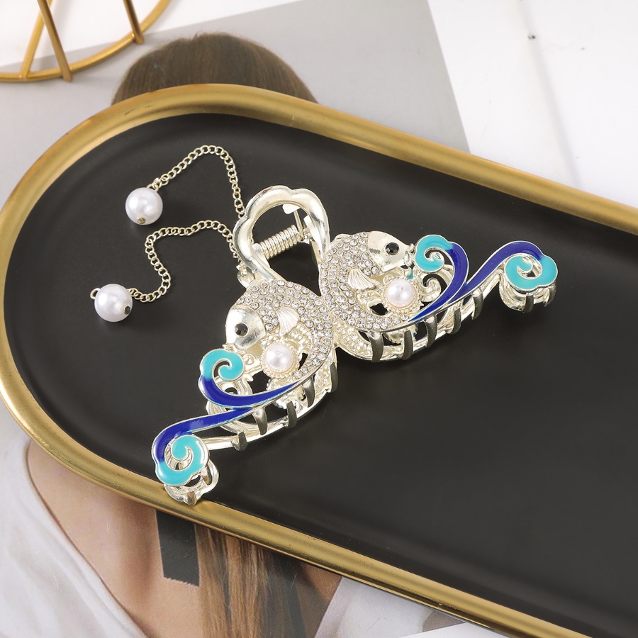 Giá Đỡ Kẹp Tóc Đuôi Ngựa Đính Đá &amp; Ngọc Trai Giả Bằng Kim Loại Kiểu Trung Hoa