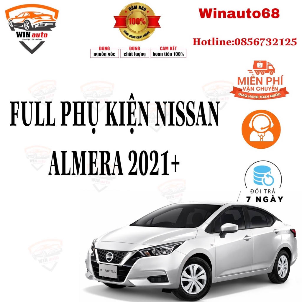 Đầy đủ phụ kiện xe Almera : Ốp tay nắm, hõm cửa, nắp bình xăng, vè mưa, lót cốp xe Nissan Almera 2021 2022