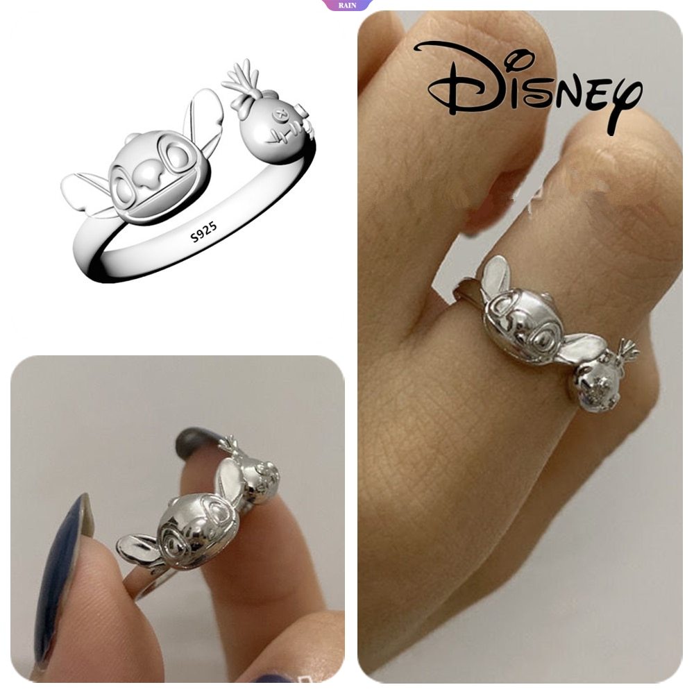 Nhẫn Hở Họa Tiết Hoạt Hình Lilo Stitch Màu Bạc Thời Trang Có Thể Điều Chỉnh Làm Quà Tặng Sinh Nhật Cho Nữ [RAIN]