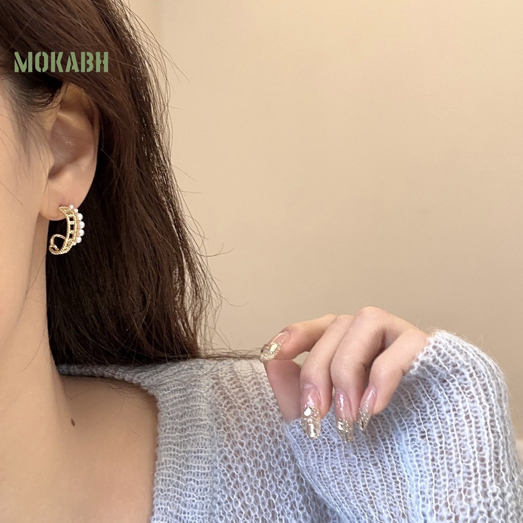 1 Đôi Bông Tai Tròn Đính Ngọc Trai Giả Thời Trang