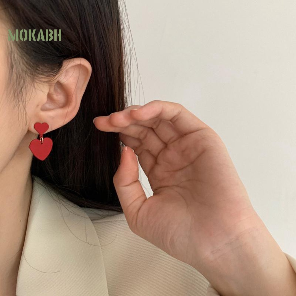 1 Đôi Bông Tai Hình Trái Tim Hai Lớp Chống Mài Mòn Thời Trang Công Sở