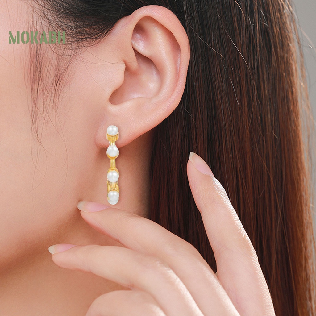 Set 6 Đôi Bông Tai Khoen Tròn Đính Ngọc Trai Giả Sang Trọng Cho Nữ