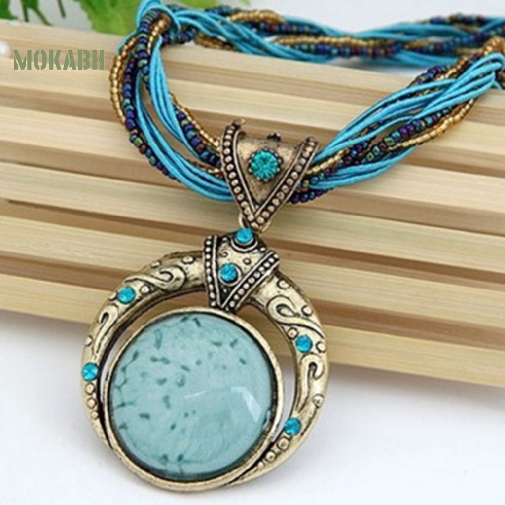 Vòng cổ Chuỗi Hạt Tròn Nhiều Lớp Chạm Khắc Phong Cách Bohemian Cổ Điển Thời Trang Cho Nữ