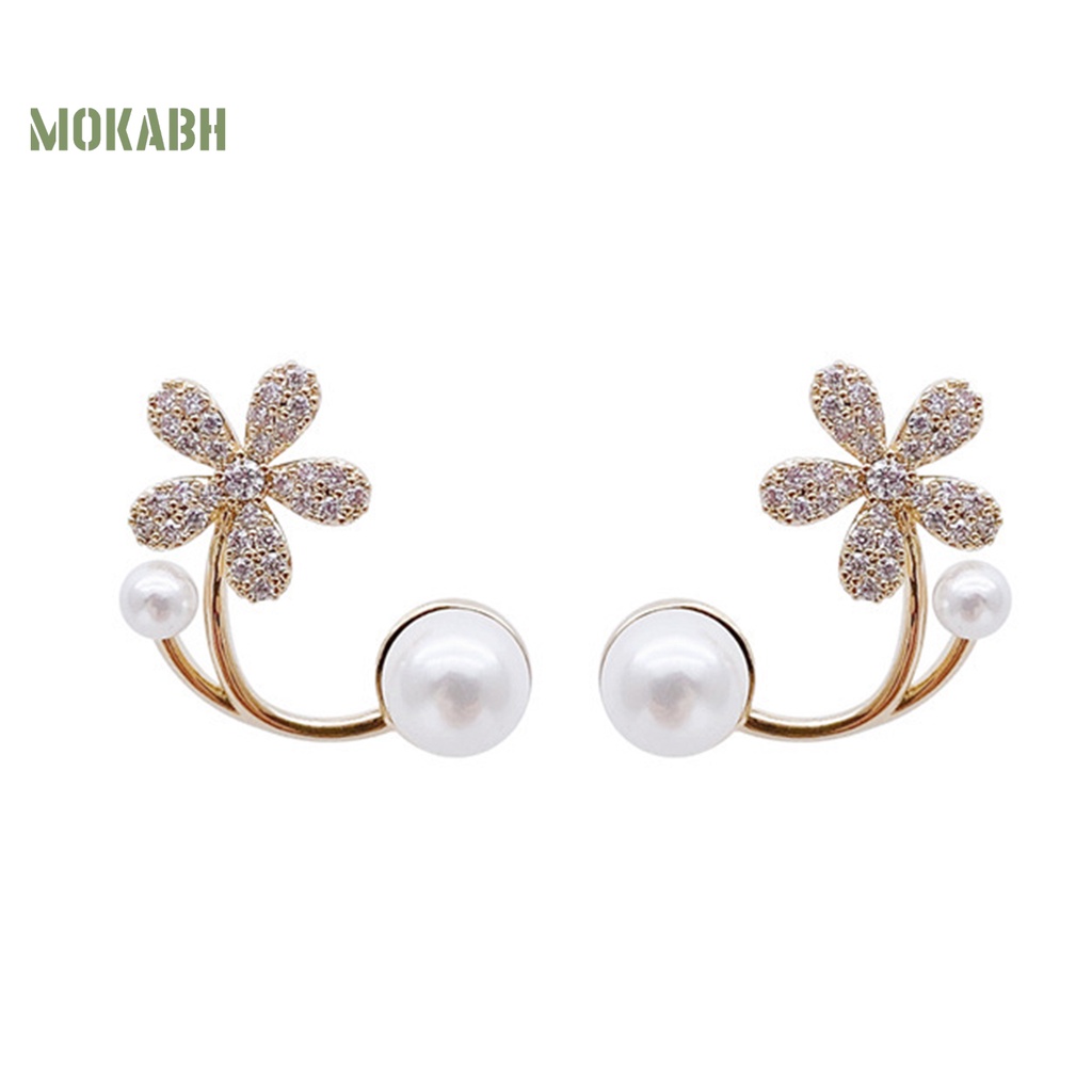 1 Đôi Bông Tai Hình Hoa Đính Ngọc Trai Nhân Tạo Thời Trang