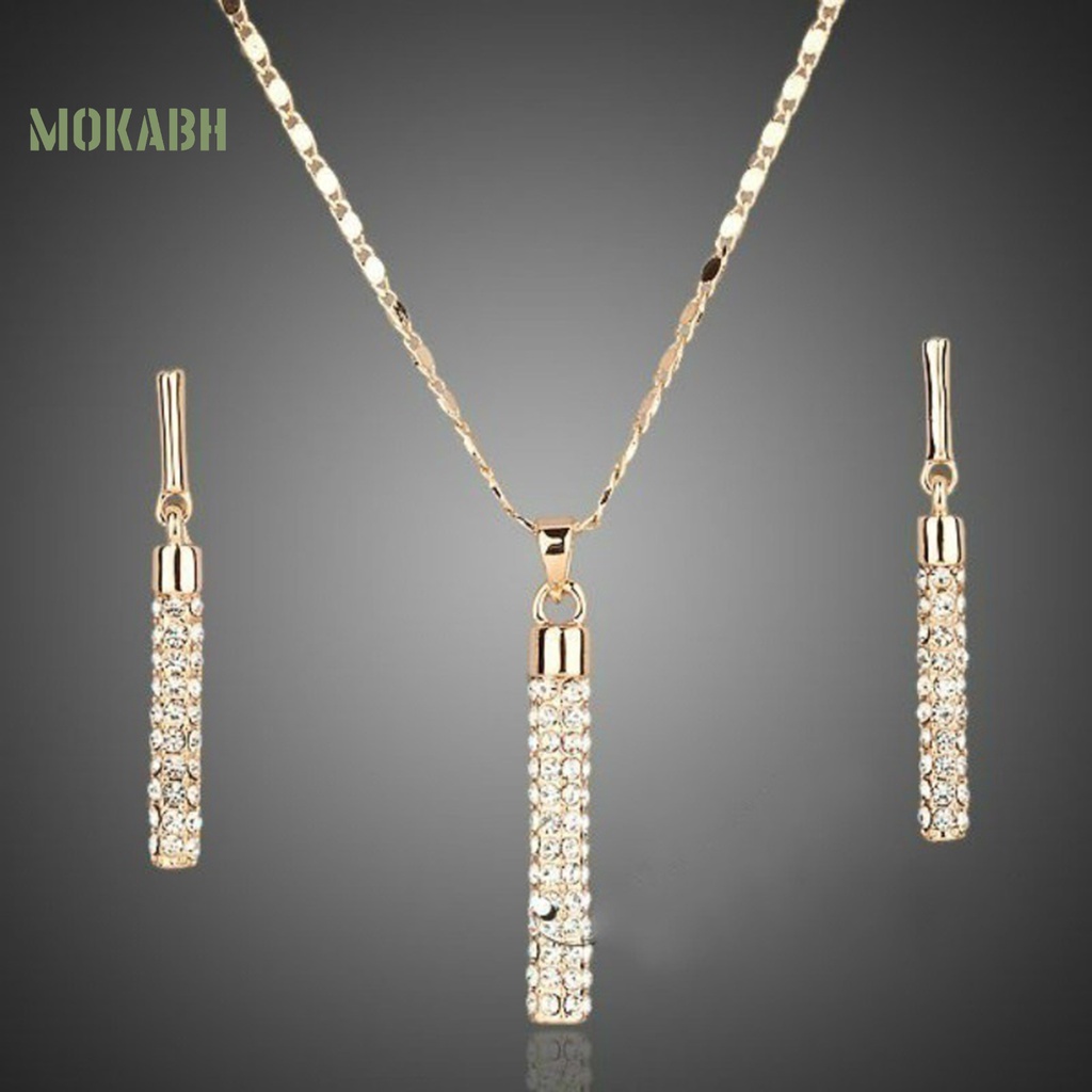 [Mới] 1 Bộ Vòng cổ Và Bông Tai Hình Trụ Đính Kim Cương Giả Lấp Lánh Cho Nữ