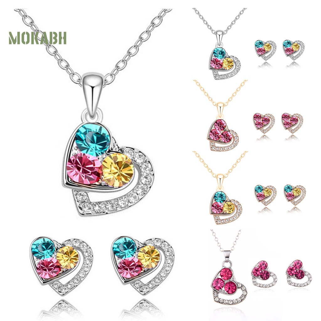 1 Bộ Vòng cổ + Bông Tai Hình Học Nhiều Màu Lấp Lánh Thời Trang Cho Nữ