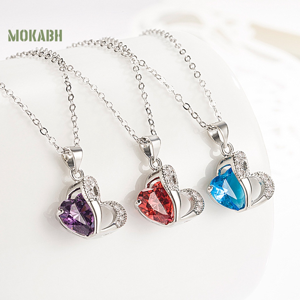 1 Bộ Vòng cổ + Bông Tai Đính Đá Zircon Hình Trái Tim Lấp Lánh